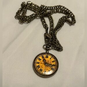 Disney Brass Tone Alice in Wonderland Faux Pocket Watch Necklace